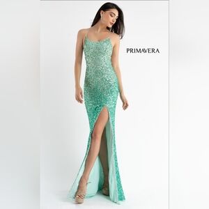 Primavera Couture Prom 3769 Ombre Green Sequin Gown